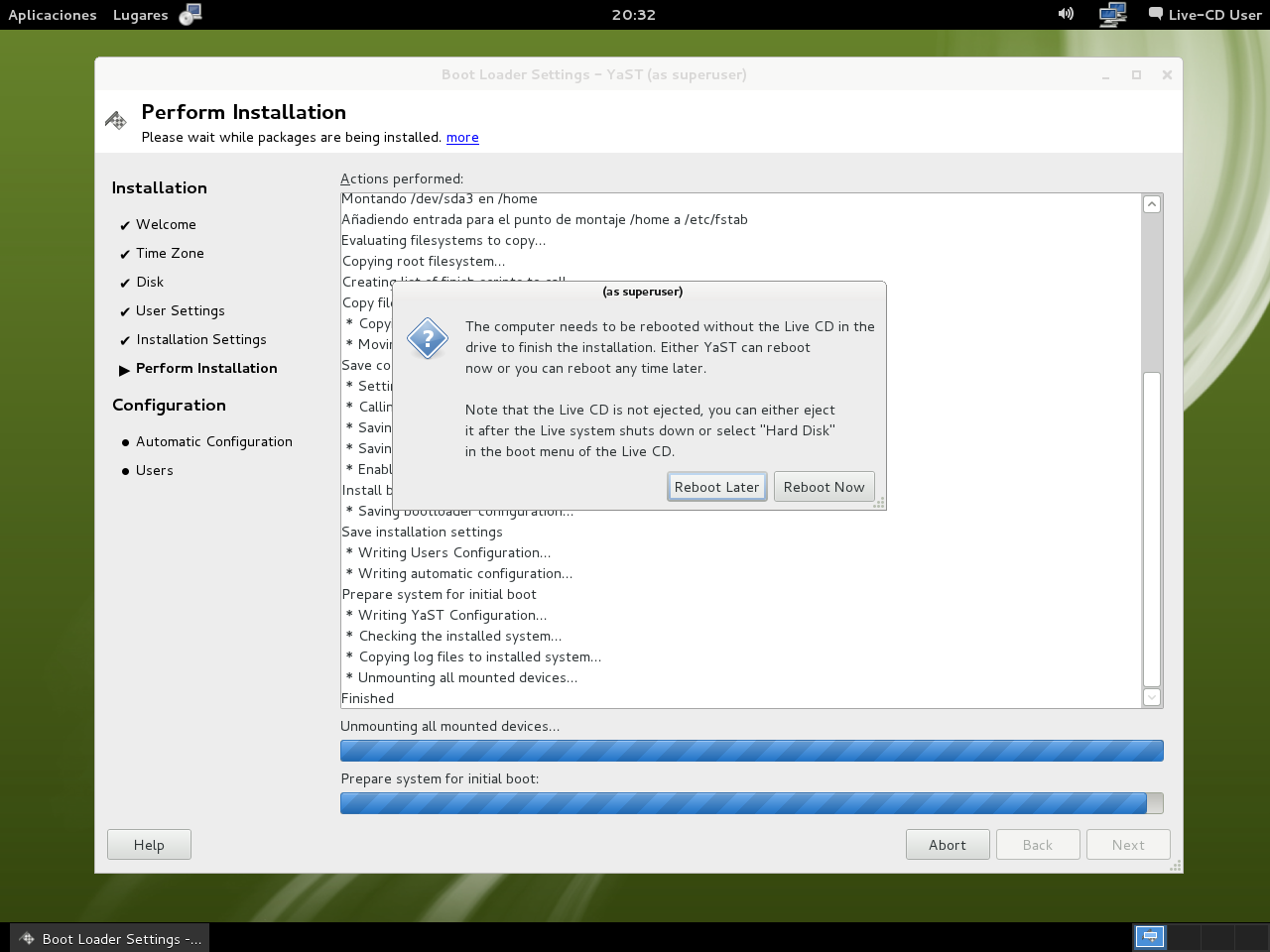12.1 Instalación LiveCD GNOME 09.3 - Instalando - Reiniciar.png