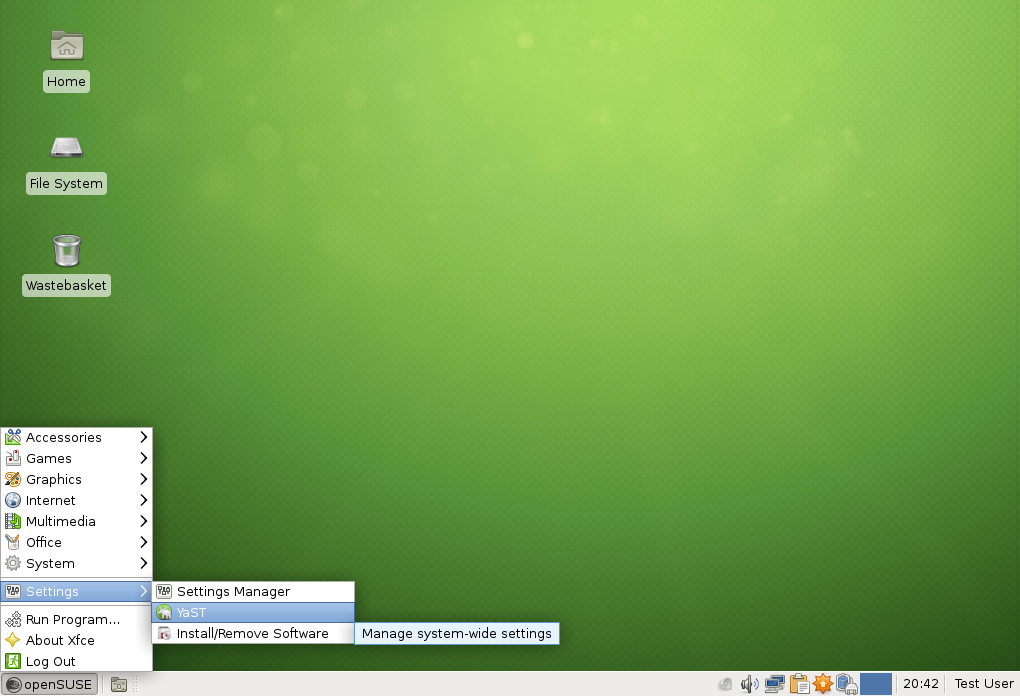 OpenSUSE 12.2 XFCE menu.png