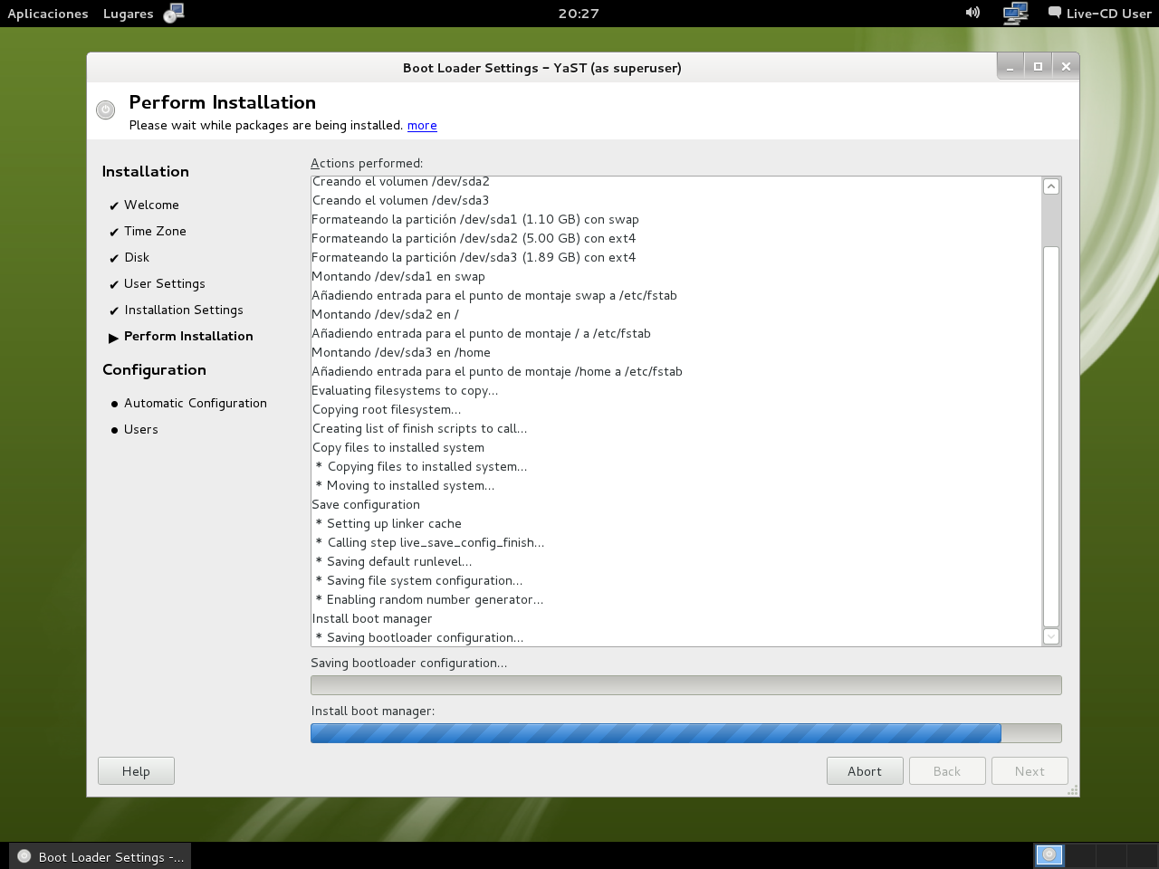 12.1 Instalación LiveCD GNOME 09.2 - Instalando - Instalando el cargador de arranque.png