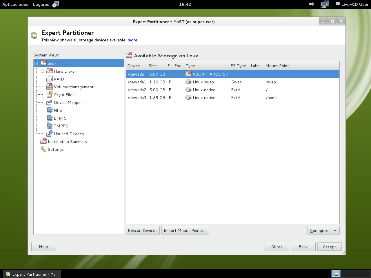 12.1 Instalación LiveCD GNOME 06.2 - Editar configuración de particiones.png