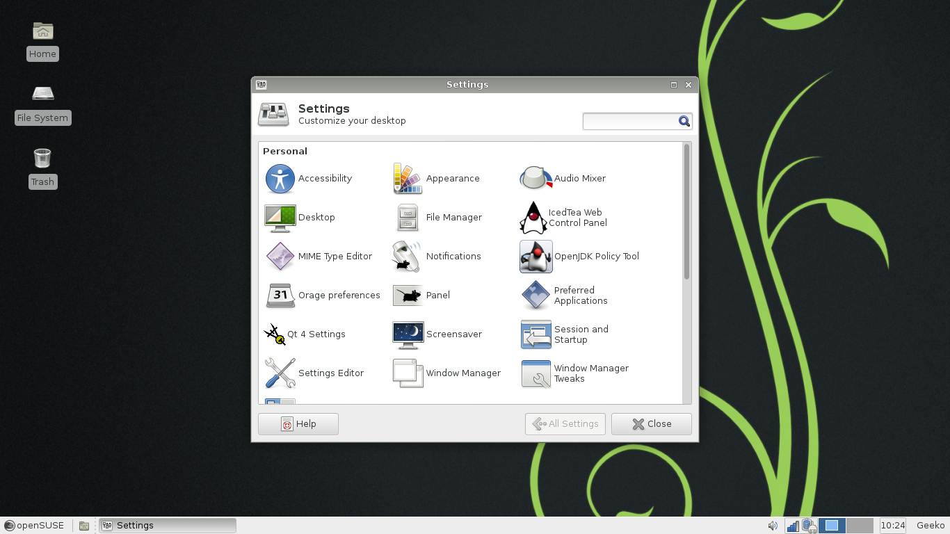 OpenSUSE 12.3 xfce settings.jpg